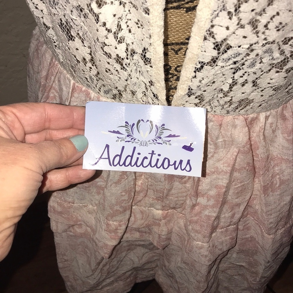 En Creme cream and pink cotton boutique dress. D101 - Picture 4 of 8